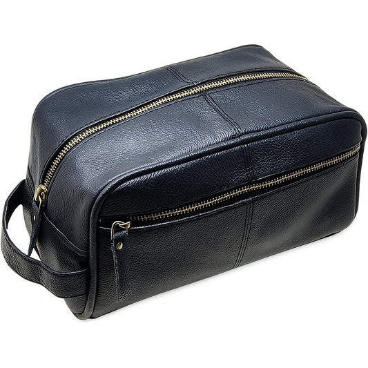 Men’s Genuine Leather Toiletry Bag – Travel Dopp Kit and Waterproof Shaving Organizer