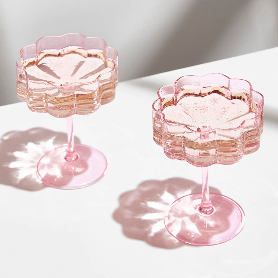 Fazeek Wave Coupe Glasses in Blush Pink — Set of 2 Handmade Borosilicate Sculptural Coupes, 250ml — image 1