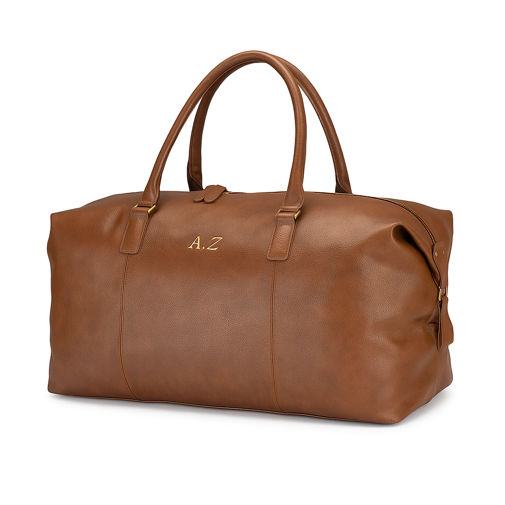 Personalised Vegan Leather Weekender Bag – Custom Initials Travel Holdall