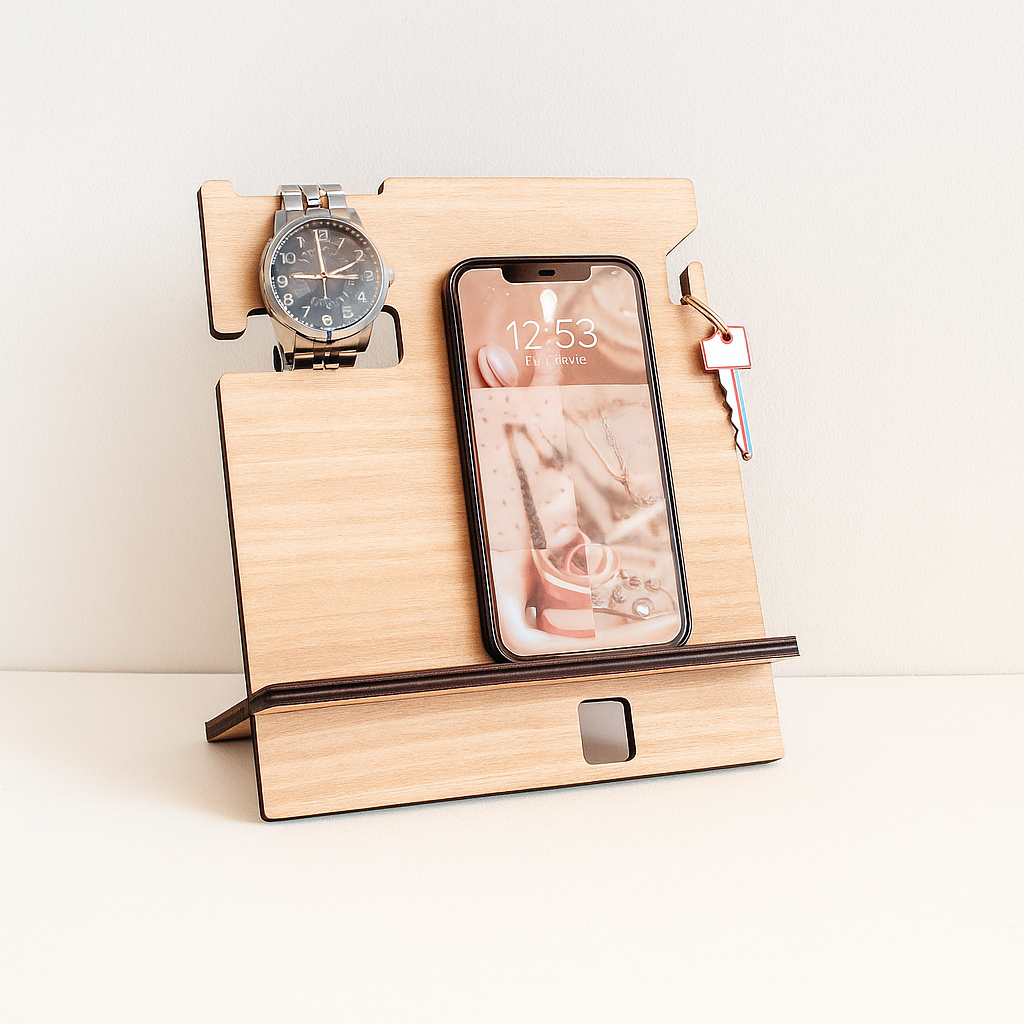 Wooden Docking Station – Handcrafted Nightstand Organizer for Phone, Watch, and Keys