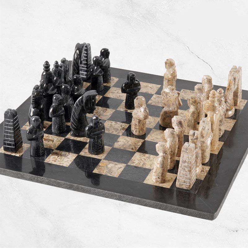 Marble Chess Set 38cm Special Edition Chess Set – Black & Coral