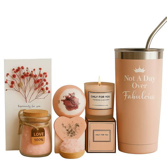 Bath Gift Set for Women – 8-Piece Spa Hamper with Candle, Bath Salts, Mug and Bath Bombs