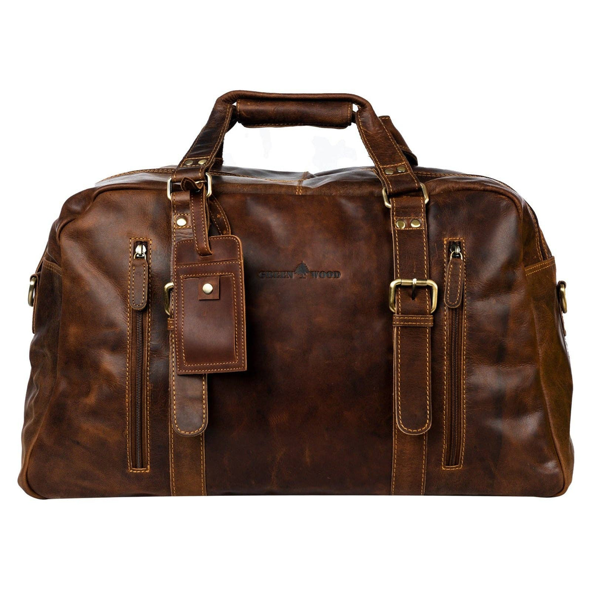 Greenwood Voyager Leather Weekend Bag — Full Grain Oil Pull-Up Cowhide Travel Duffel, Carry-On Size (Sandal) — image 1