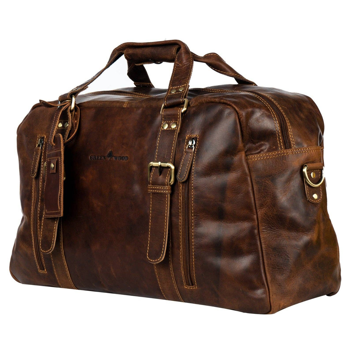 Greenwood Voyager Leather Weekend Bag — Full Grain Oil Pull-Up Cowhide Travel Duffel, Carry-On Size (Sandal) — image 3