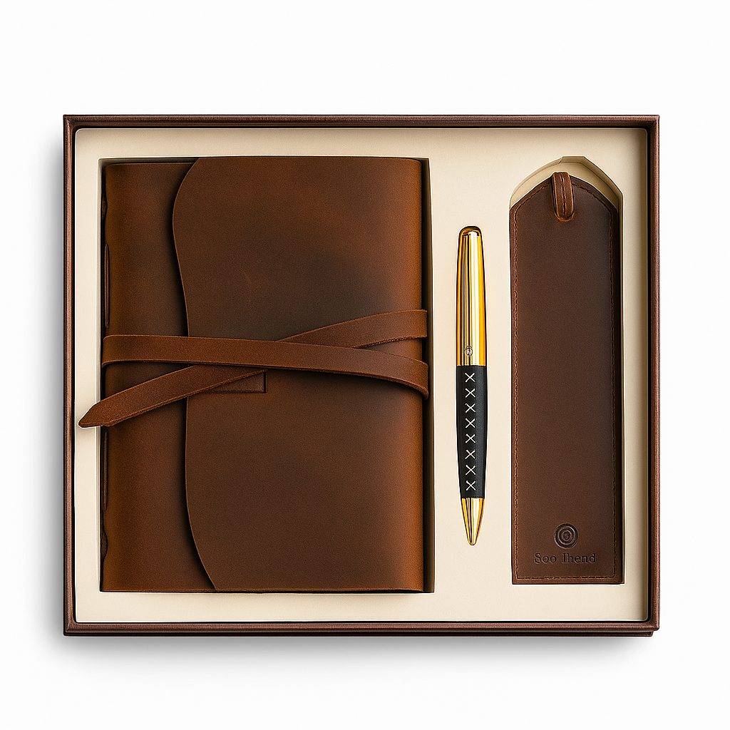 Luxury Leather Journal Gift Set – Handmade Writing Notebook with Pen & Bookmark