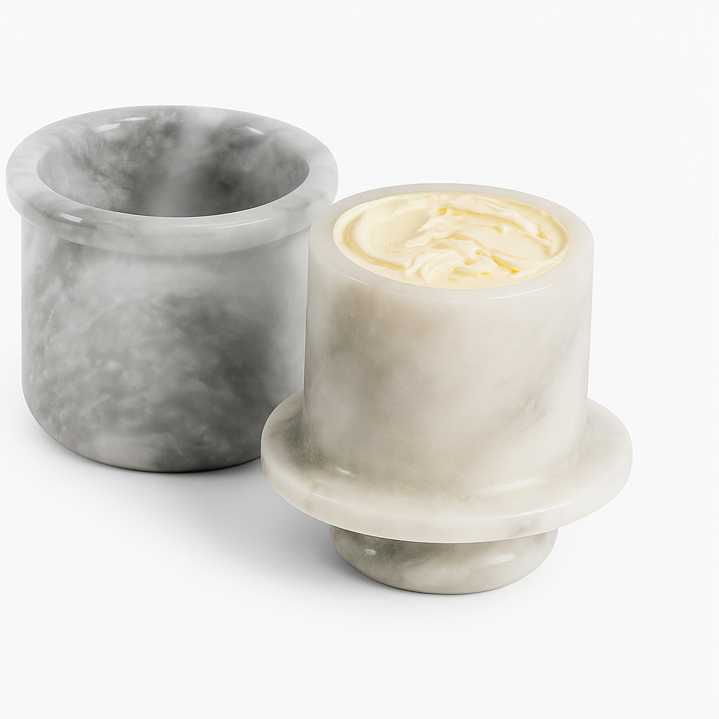 Grey Marble Butter Keeper with Lid – Stone Butter Dish for Kitchen