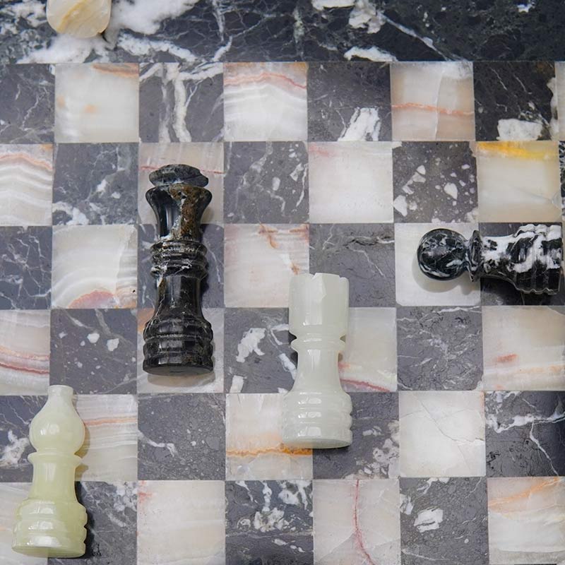 Marble Chess Set 30cm – Black Zebra & White Onyx