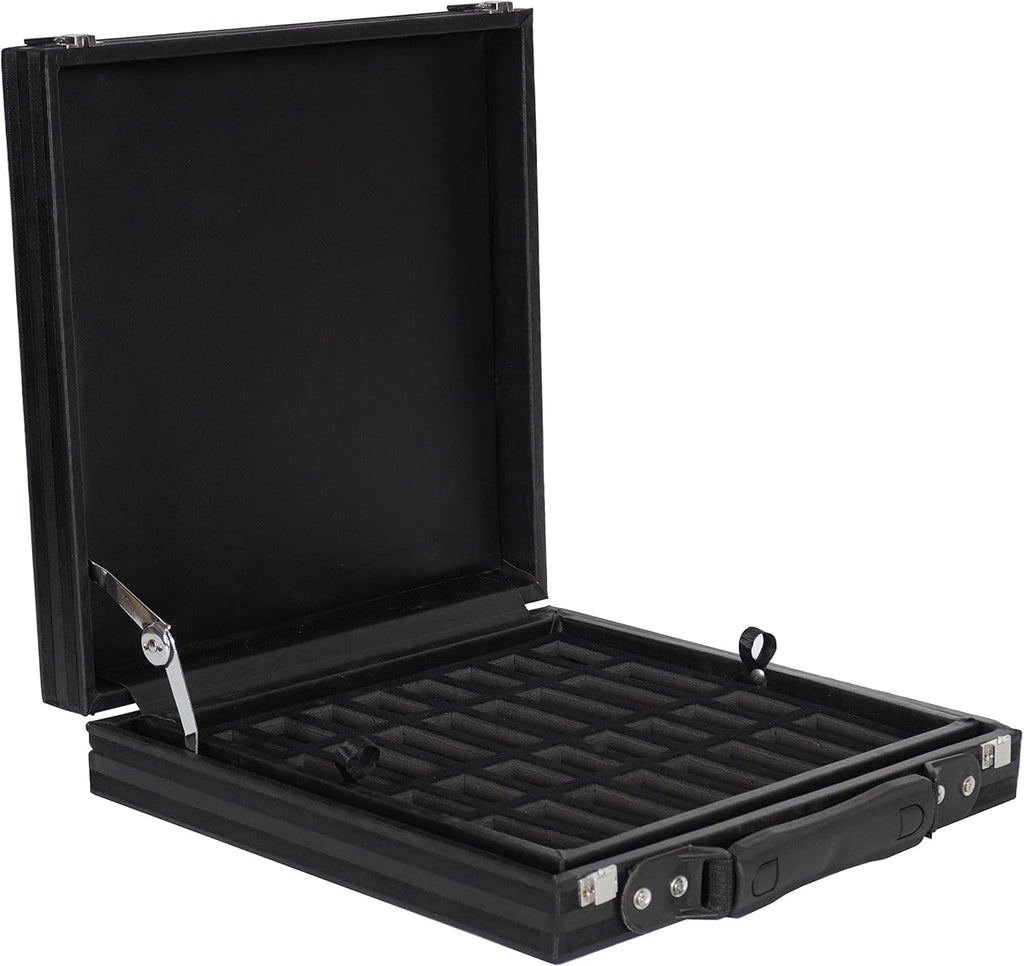Premium leather chess storage case — felt-cut piece compartments