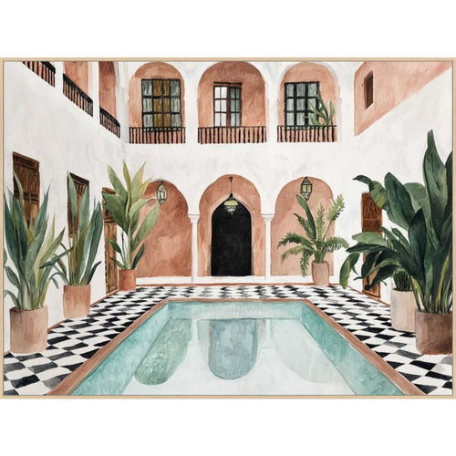 Bath House b Framed Canvas - Light Oak