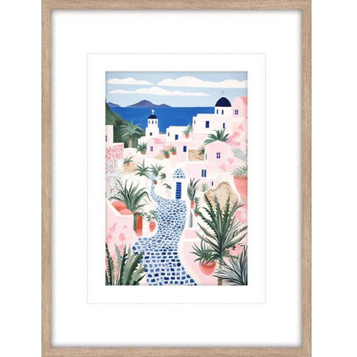 Blue Cobblestones b Glass Framed Print