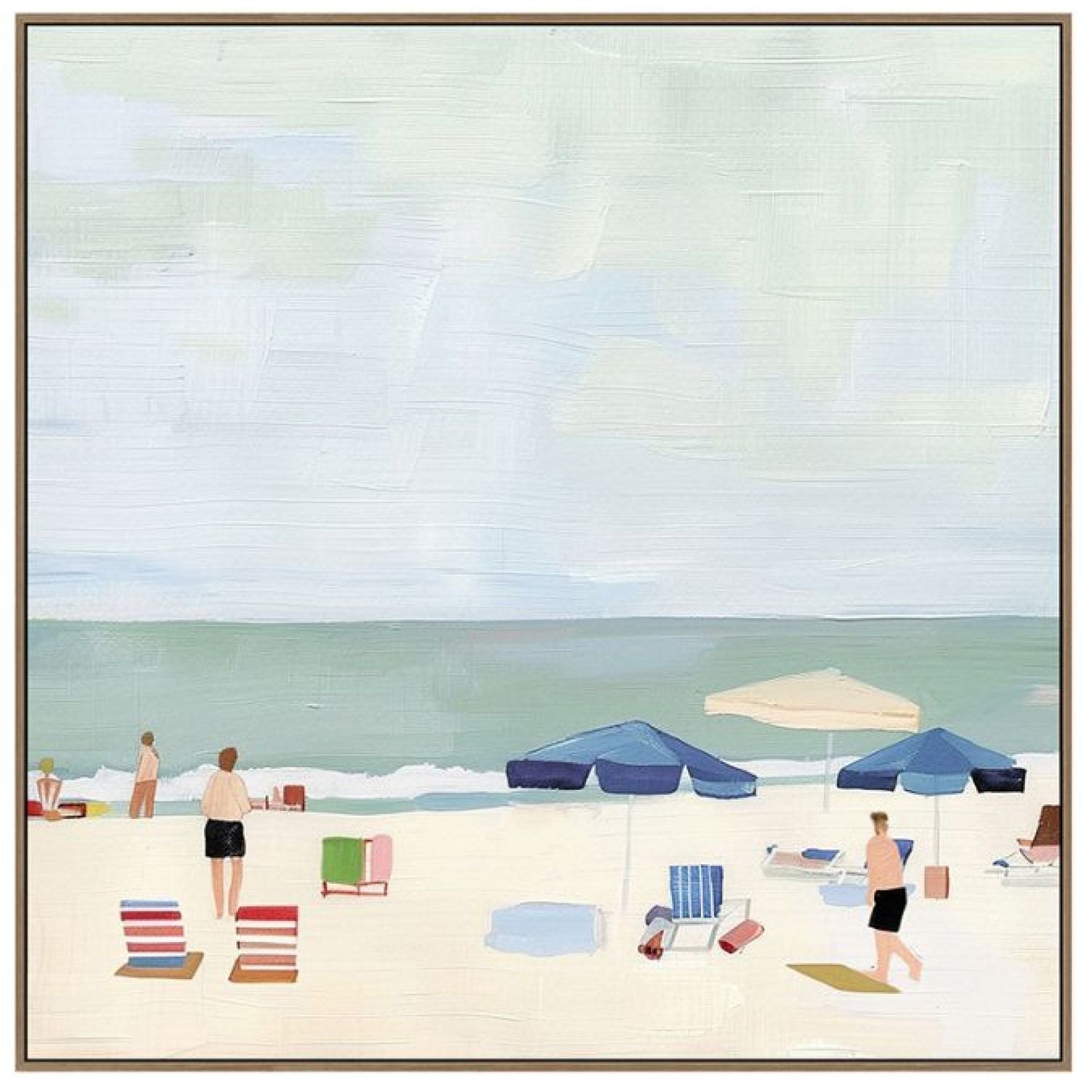 Beach Umbrellas b Framed Canvas - Oak
