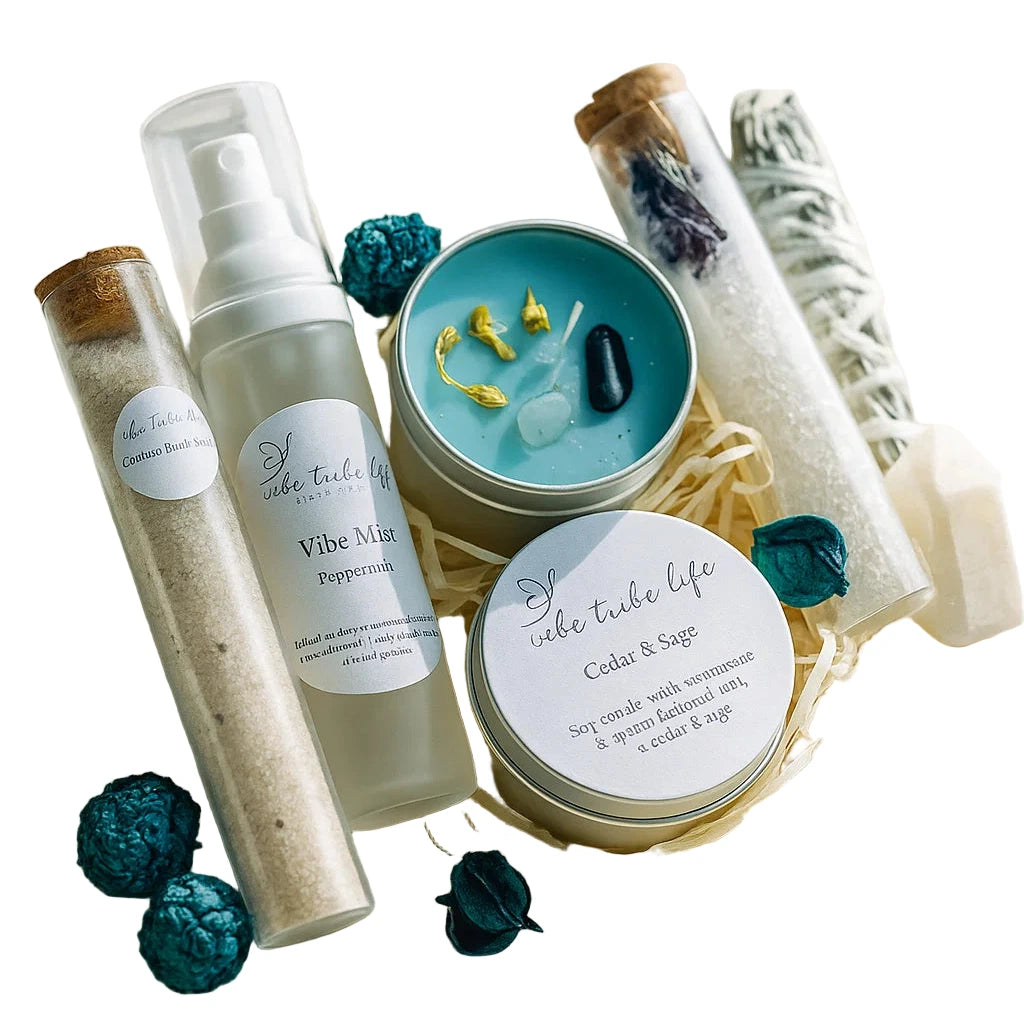 Sage and Mint Self-Care Gift Box – Relaxation Spa Set with Candle, Mist and Bath Salts