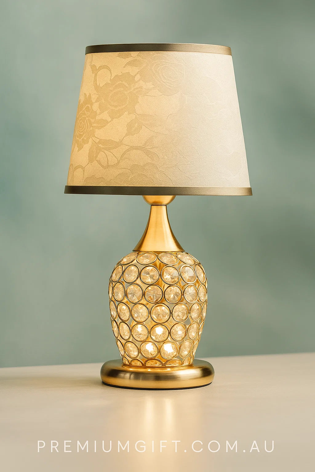Crystal Table Lamp – European-Style Bedside Light with Fabric Shade and Resin Base