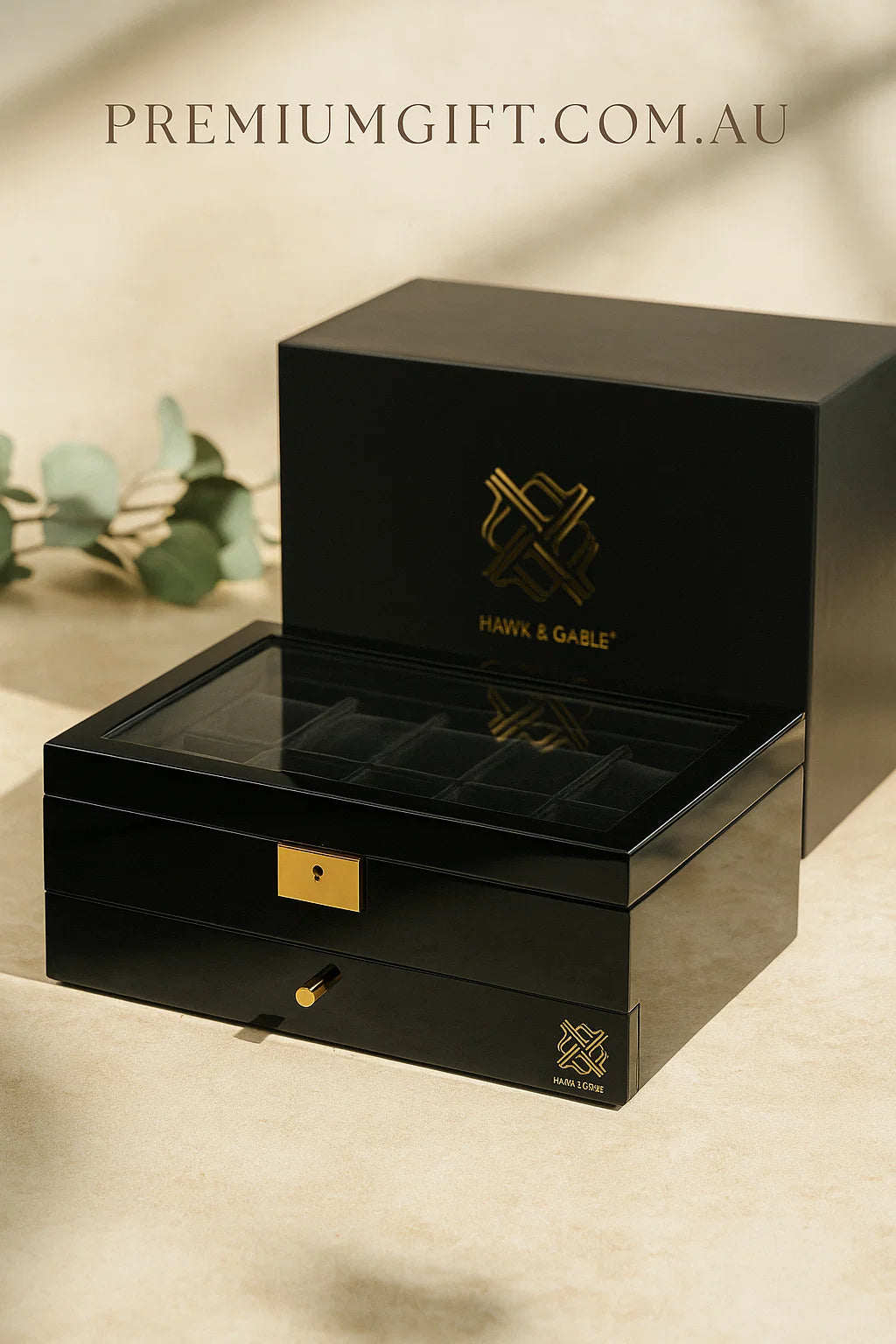 Luxury 12-Slot Watch Box Organizer – Lockable Glass Display Case with Velvet Lining