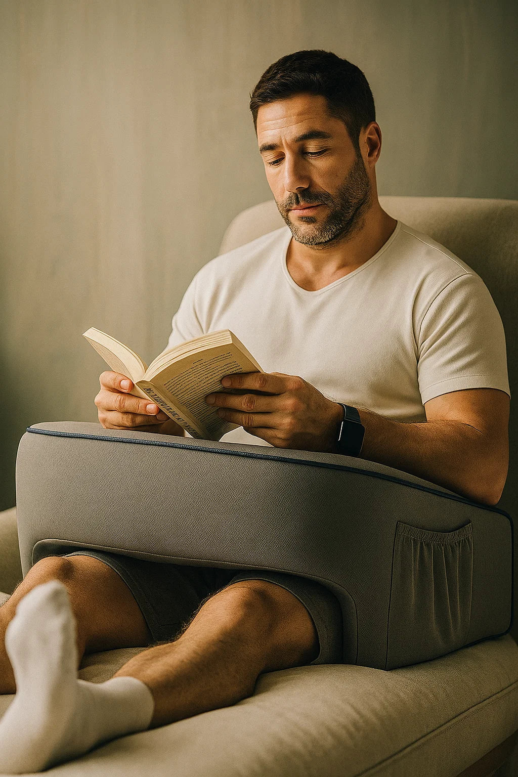 Memory Foam Lap Pillow – Ergonomic Armrest Cushion with Washable Cover and Side Pocket