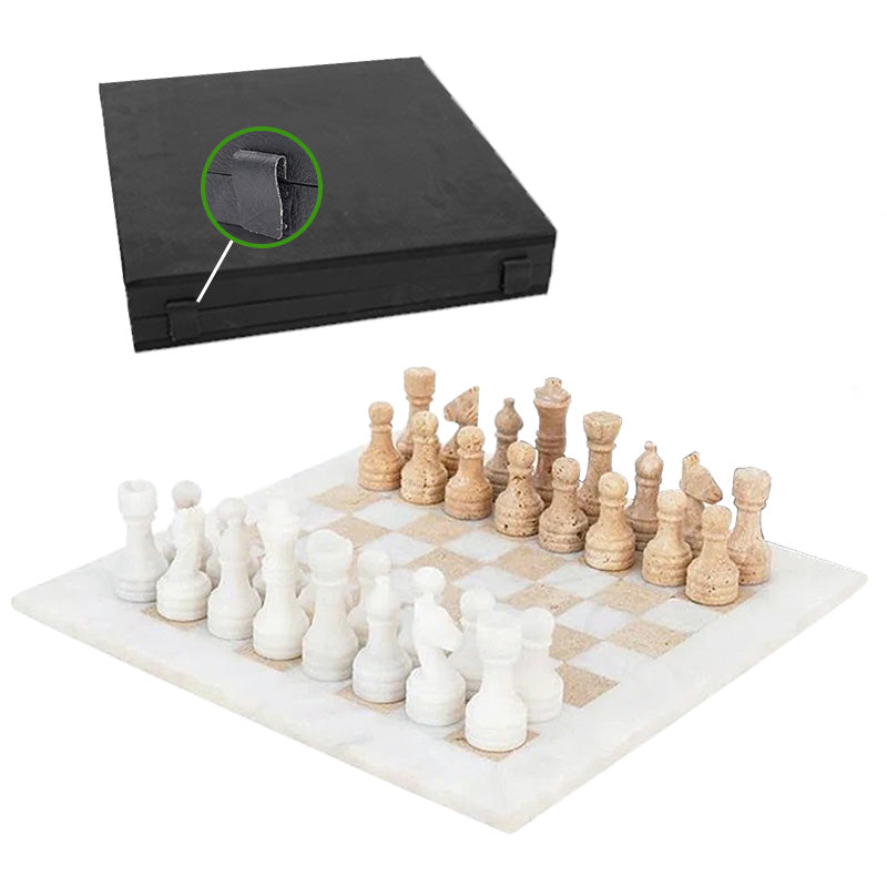 Marble Chess Set 38cm – Travertine & White
